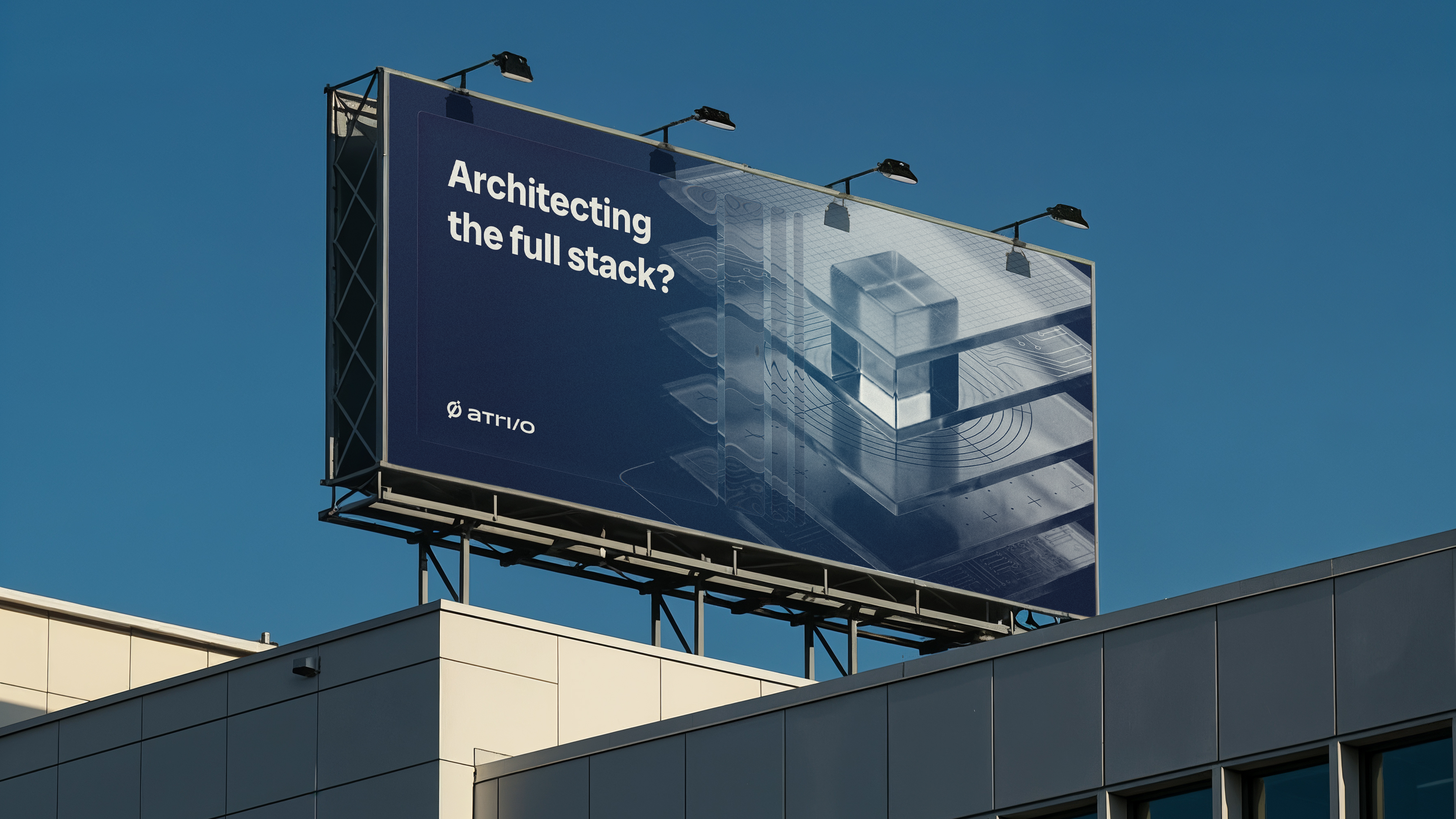 Stylized blue duotone portrait of a person facing the camera with arms crossed